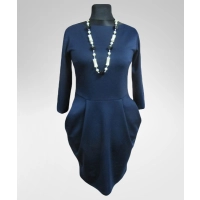 Granatowa elegancka sukienka z kieszeniami - Donna